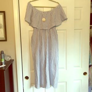 Blue Striped Off-the-Shoulder Romper